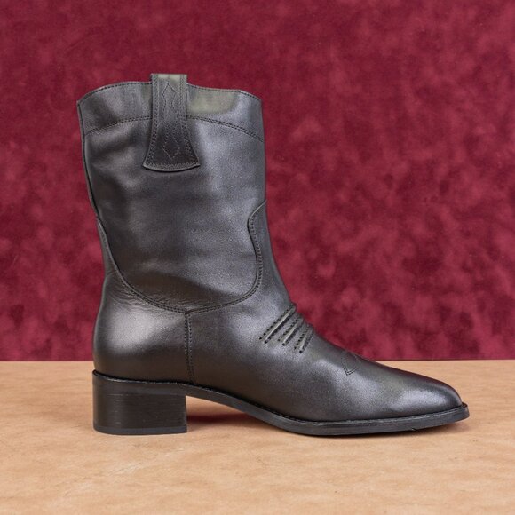 Bibi Lou Women Black Leather Cowboy Western Mid calf Boots sz 11US EUR41 - Picture 9 of 9